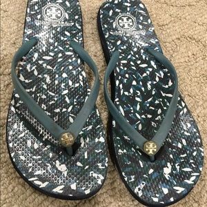 Tory Burch flip flops teal